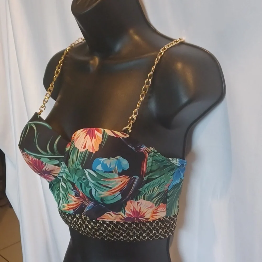 Swim top with chain straps, sz S, C cup - Picture 2 of 4
